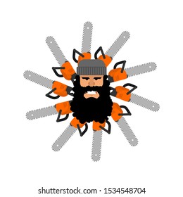 Lumberjack and chainsaw logo. woodcutter sign vector illustration