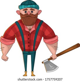 Lumberjack character with an  ax. Colorful woodcutter vector illustration . 