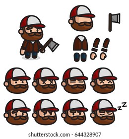 The lumberjack character is ready for animation. Character for mobile applications and game design.