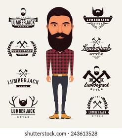 Lumberjack Character with Trendy Typographic Elements