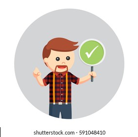 lumberjack with checklist sign in circle background