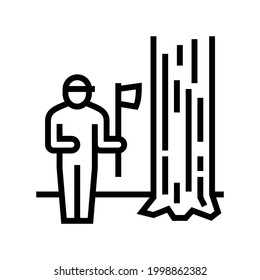 lumberjack chopping wood line icon vector. lumberjack chopping wood sign. isolated contour symbol black illustration