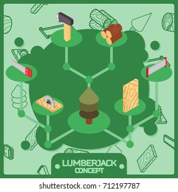 Lumberjack color isometric concept icons