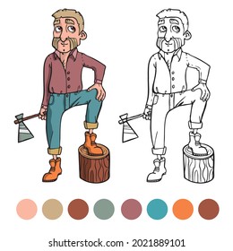 Lumberjack Coloring page for preschool children. Learn numbers for kindergartens and schools. Educational game.