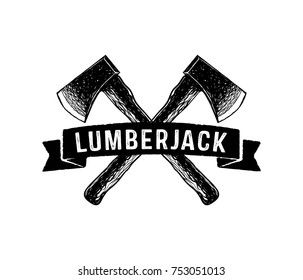 lumberjack crossed axes with banner in middle