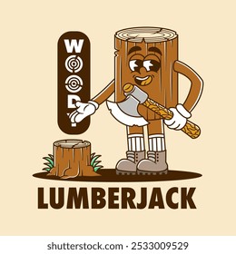 Lumberjack Vector de dibujos animados retro dibujado a mano Vector de dibujos animados retro dibujado a mano