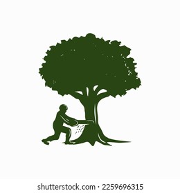 Lumberjack Cutting big Tree silhouette vector