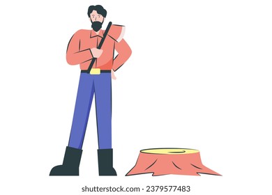 Lumberjack cutting a tree with axe illustration