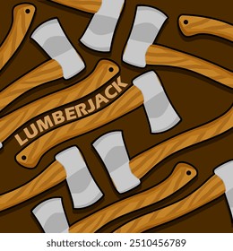 Lumberjack Day event banner. Several scattered axes with bold text on dark brown background to celebrate on September 26th