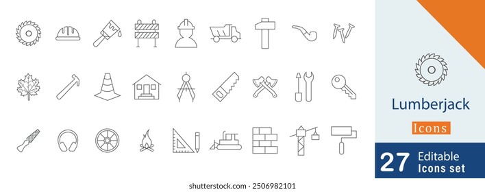 Lumberjack editable stroke simple icon set