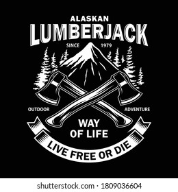 Lumberjack Emblem With Crossed Axes On Black