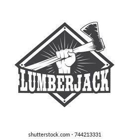 Lumberjack Emblem Hand Holding Axe Isolated Stock Vector (Royalty Free ...