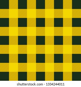 Lumberjack fabric, plaid, seamless pattern. Black and yellow cage. Vector illustration.
