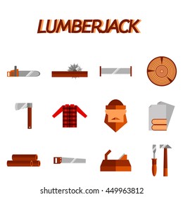 Lumberjack flat icon set