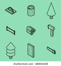 lumberjack flat outline isometric set