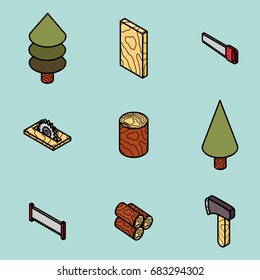 lumberjack flat outline isometric set