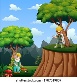 The lumberjack in forest illustration
