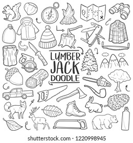 Lumberjack Forest Traditional Doodle Icons Sketch Hand Made Design Vector