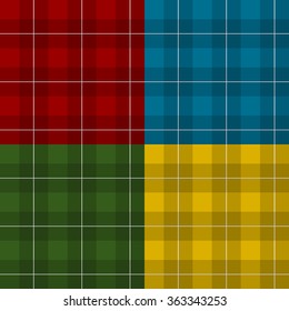 Lumberjack four color checkered square plaid seamless pattern backgrounds set