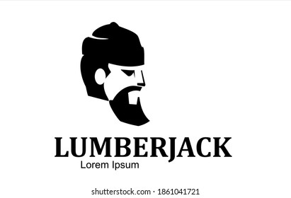 lumberjack head with beard and cap in black and white