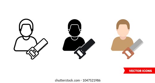 Lumberjack icon of 3 types: color, black and white, outline. Isolated vector sign symbol.