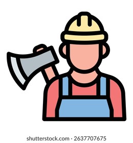 Lumberjack icon flat line style illustration representing forestry workers and timber harvesting, suitable for logging, outdoor labor, and nature-related projects