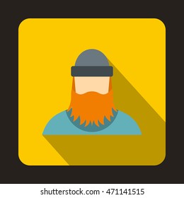 Lumberjack icon in flat style with long shadow. Employee symbol