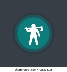 lumberjack icon, logger, man with axe, vector illustration