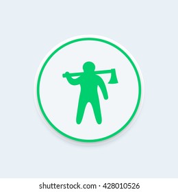 lumberjack icon, logo element, logger, man with axe, vector illustration