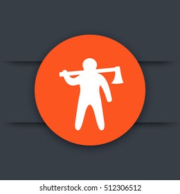 lumberjack icon, man with axe, lumberman round pictogram