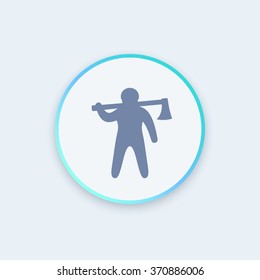 lumberjack icon, man with axe, woodcutter, lumberman round icon, vector illustration