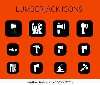 lumberjack icon set. 12 filled lumberjack icons. Included Axe, Wood, Log icons