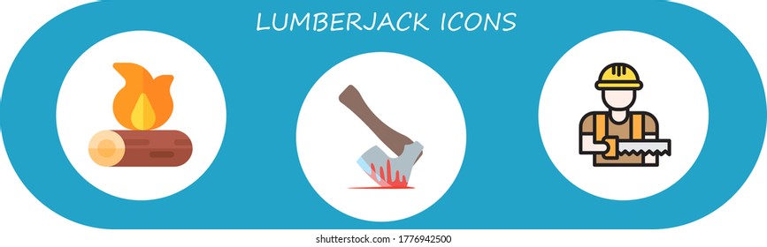 lumberjack icon set. 3 flat lumberjack icons. Included firewood, axe, carpenter icons