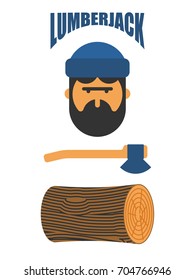 Lumberjack icon set. Woodcutter sign. lumberman symbol. feller with beard and axes.
