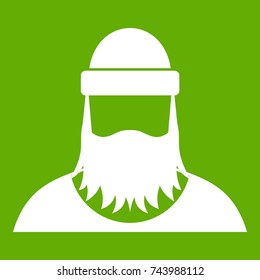 Lumberjack icon white isolated on green background. Vector illustration