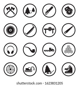 Lumberjack Icons. Black Flat Design In Circle. Vector Illustration.