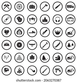 Lumberjack Icons. Black Flat Design In Circle. Vector Illustration.
