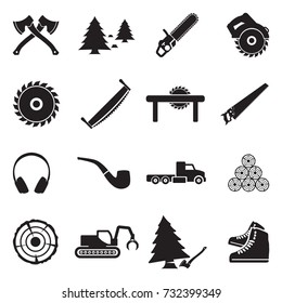 Lumberjack Icons. Black Flat Design. Vector Illustration. 