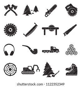 Lumberjack Icons. Black Scribble Design. Vector Illustration.
