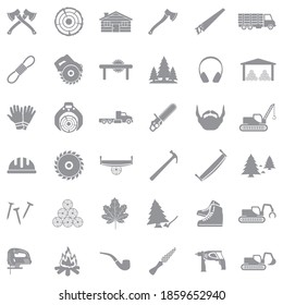 Lumberjack Icons. Gray Flat Design. Vector Illustration.