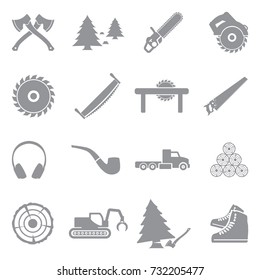 Lumberjack Icons. Gray Flat Design. Vector Illustration. 