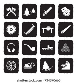 Lumberjack Icons. Grunge Black Flat Design. Vector Illustration. 