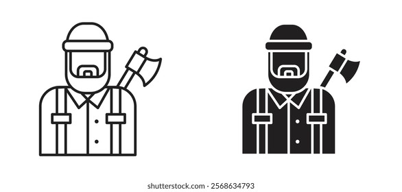 Lumberjack icons in outline and fill. vector illustration for ui.