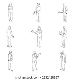 Lumberjack icons set. Isometric set of lumberjack vector icons outline vector on white background