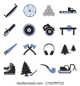 Lumberjack Icons. Two Tone Flat Design. Vector Illustration.