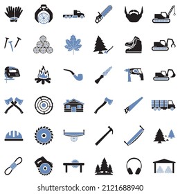 Lumberjack Icons. Two Tone Flat Design. Vector Illustration.