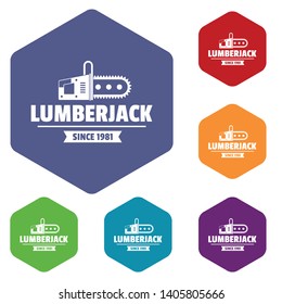 Lumberjack icons vector colorful hexahedron set collection isolated on white 