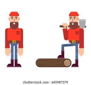 Lumberjack isolated on white flat vector illustration. 