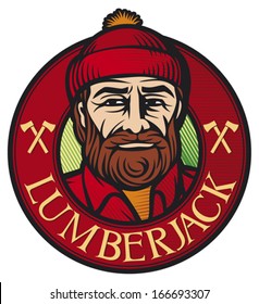 lumberjack label (forester symbol, woodcutter icon, logger design) 