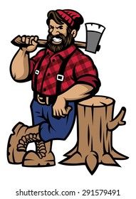 lumberjack lean on the wood log